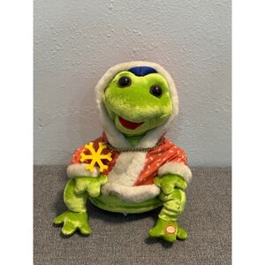 VTG Gemmy Industries Animated Singing Christmas Frog Snowflake Chain Plush Toy 9